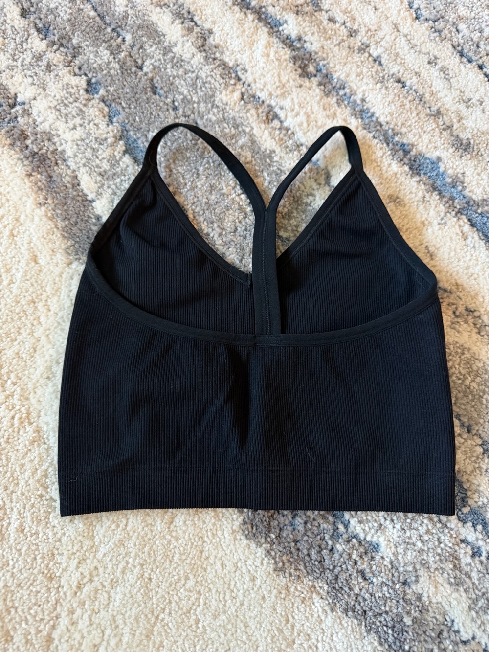 Black Ribbed V-Neck Workout Top - Picture 2 of 2